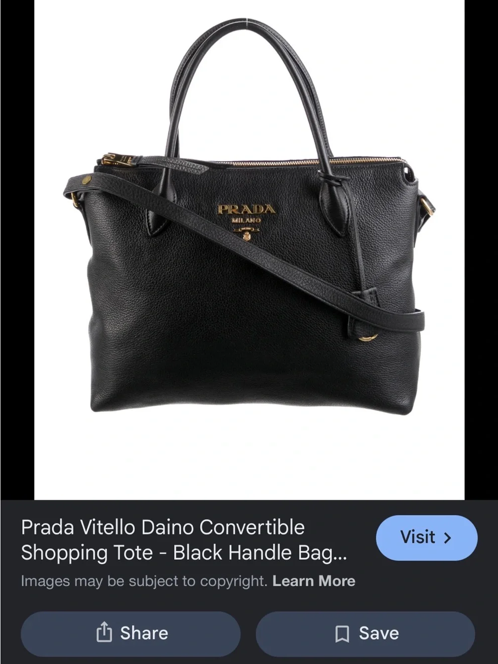 Authentic Prada Milano Black Leather Top-Handle Bag